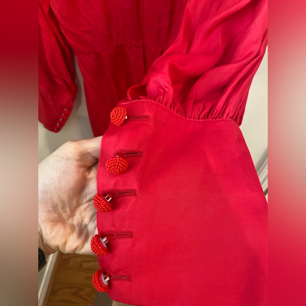 FARM Rio Red Cutout Front Bishop Sleeve Dress - Picture 8 of 10